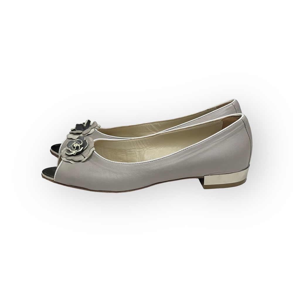R & Renzi ❁ Mirror Peep Toe Flats with Camellia ❁ Silver Graphite ❁ 38 7.5M 8M ❁ - Picture 6 of 16